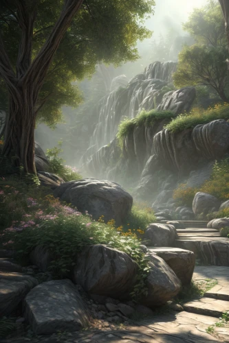 background with stones,landscape background,mountain spring,druid grove,fantasy landscape,forest landscape,forest background,backgrounds,mountain scene,japanese garden,ash falls,forest glade,the mystical path,brook landscape,hiking path,tigers nest,zen garden,mountain landscape,pathway,forest path