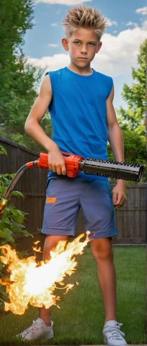 pyrogames,leaf blower,blow torch,pyro,pyrotechnic,firebrat,barbecue torches,pickaxe,destroy,dane axe,spark fire,fire master,lucus burns,run,zap,barbeque,axe,ninja,aaa,fire background,Illustration,American Style,American Style 02