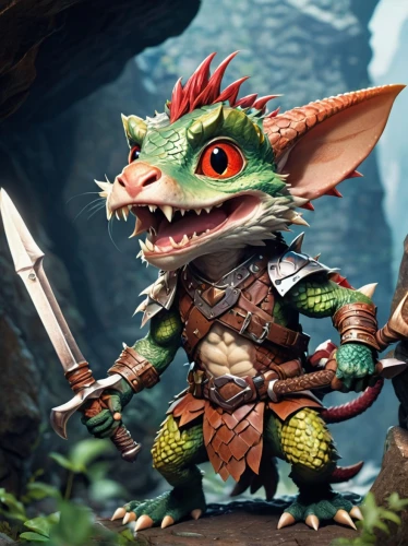 kobold,scandia gnome,skylander giants,goki,goblin,green dragon,mara,skylanders,massively multiplayer online role-playing game,splinter,paysandisia archon,fantasy warrior,scandia gnomes,vidraru,cat warrior,dwarf armadillo,forest dragon,male character,dragon li,fenek,Illustration,Japanese style,Japanese Style 02