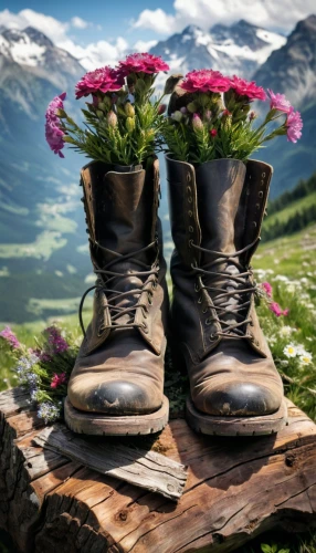 mountain boots,hiking boots,hiking boot,leather hiking boots,walking boots,women's boots,hiking shoes,splint boots,hiking equipment,steel-toed boots,steel-toe boot,hiking shoe,moon boots,rubber boots,outdoor shoe,durango boot,alpine flowers,boot,boots,trample boot,Conceptual Art,Fantasy,Fantasy 11