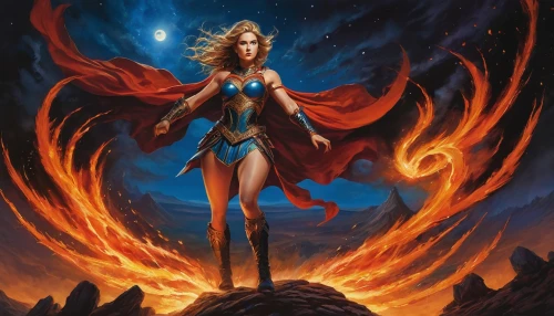 fire angel,fire siren,fantasy woman,sorceress,pillar of fire,goddess of justice,wonderwoman,flame spirit,star mother,fiery,fantasia,flame of fire,firedancer,andromeda,phoenix,fire background,fire dancer,cg artwork,archangel,venera,Illustration,Realistic Fantasy,Realistic Fantasy 32