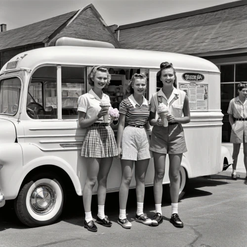 ice cream van,vintage 1950s,fifties,1955 montclair,citroën h van,woman with ice-cream,ice cream cart,ice cream sodas,model years 1960-63,girl scouts of the usa,50's style,vintage children,vwbus,1950s,vintage girls,ice cream stand,rambler,ice cream cones,restored camper,volkswagenbus