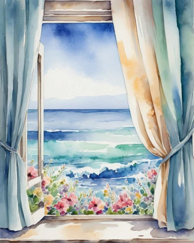 watercolor background,window with sea view,window curtain,watercolor frame,watercolour frame,watercolor painting,watercolor,curtain,watercolor blue,watercolor paint,window covering,watercolor floral background,a curtain,bedroom window,window valance,curtains,shower curtain,window treatment,window to the world,watercolor cafe,Illustration,Paper based,Paper Based 25