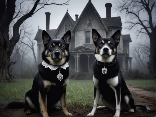german shepards,gothic portrait,huskies,ghost hunters,two dogs,american gothic,gothic style,home security,kennel club,witch house,haunted house,raging dogs,gothic,the haunted house,toy manchester terrier,canines,doggies,corgis,king shepherd,ghost castle,Illustration,Black and White,Black and White 23