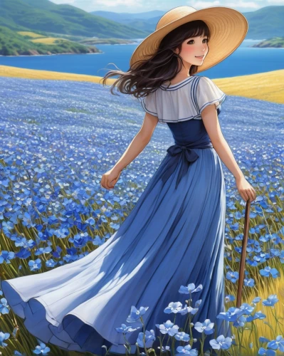 blooming field,field of flowers,girl in flowers,flower field,forget-me-not,flowers field,girl picking flowers,windflower,girl in a long dress,blue daisies,little girl in wind,flowers of the field,picking flowers,country dress,bluebonnet,sea of flowers,forget-me-nots,forget me not,daffodil field,springtime background,Conceptual Art,Daily,Daily 34