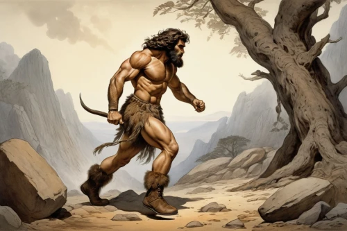 cave man,neanderthal,caveman,paleolithic,neanderthals,barbarian,stone age,biblical narrative characters,prehistory,tarzan,minotaur,faun,centaur,hercules,prehistoric art,primitive person,primitive man,human evolution,male poses for drawing,wolverine,Illustration,Black and White,Black and White 29