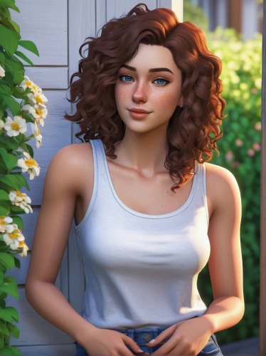 marguerite,merida,bunches of rowan,romantic portrait,vanessa (butterfly),girl in the garden,linden blossom,rosa ' amber cover,girl portrait,veronica,beautiful girl with flowers,girl in flowers,artemisia,portrait background,daisy 2,tiana,rowan,angelica,pretty young woman,summer evening,Illustration,American Style,American Style 01