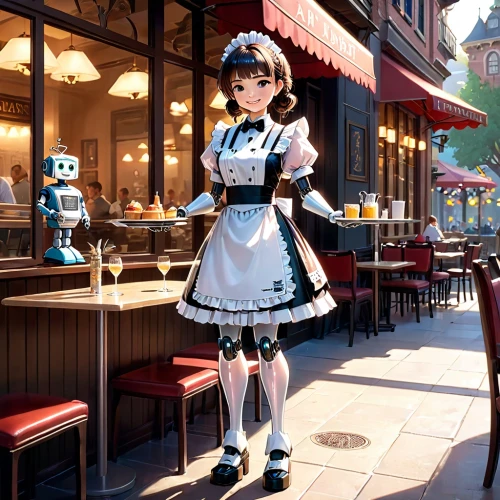 kantai collection sailor,maid,anime japanese clothing,paris cafe,waitress,cafe,street cafe,ice cream parlor,coffee shop,watercolor cafe,euphonium,pastry shop,bakery,harajuku,doll kitchen,ice cream shop,tearoom,woman at cafe,ice cream stand,café,Anime,Anime,Cartoon