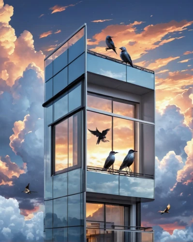 bird tower,pigeon house,sky apartment,crane houses,animal tower,perched birds,bird perspective,bird home,cubic house,birds perched,bird in the sky,bird kingdom,cube stilt houses,bird cage,sky space concept,mirror house,control tower,bird house,birds love,perching birds,Photography,General,Realistic