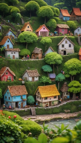 korean folk village,popeye village,korean village snow,mountain village,alpine village,villages,escher village,japan landscape,wooden houses,south korea,mud village,fairy village,miniature house,vietnam,aurora village,traditional village,sapa,village life,rice terrace,japan garden,Illustration,Abstract Fantasy,Abstract Fantasy 06