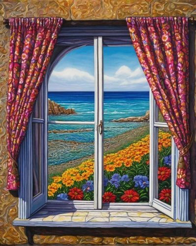 window with sea view,window treatment,sicily window,french windows,window with shutters,window curtain,window covering,bay window,the window,seaside view,window to the world,sea beach-marigold,carol colman,window front,screen door,bedroom window,floral frame,window,glass painting,sea view,Conceptual Art,Daily,Daily 28