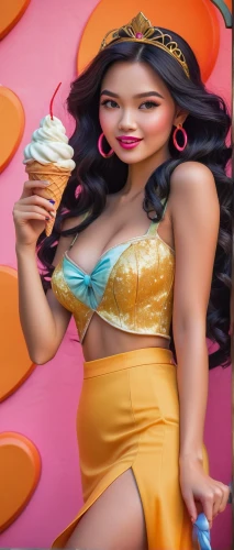 barbie,woman with ice-cream,hula,pin-up model,asian costume,rockabella,3d figure,woman eating apple,candy island girl,lolly jar,miss vietnam,pocahontas,disney character,pinup girl,plastic model,fortune cookies,barbie doll,pin-up girls,tutti frutti,advertising figure,Conceptual Art,Fantasy,Fantasy 16