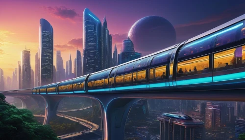 sky train,futuristic landscape,maglev,skytrain,high-speed rail,monorail,futuristic architecture,high-speed train,electric train,the transportation system,elevated railway,transportation system,long-distance train,high speed train,supersonic transport,futuristic,transport system,smart city,light rail,international trains,Art,Classical Oil Painting,Classical Oil Painting 39