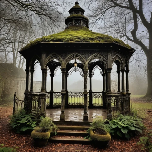 gazebo,bandstand,sefton park,pop up gazebo,wishing well,scottish folly,secret garden of venus,forest chapel,pergola,fairy house,harrogate,resting place,frederic church,victorian style,garden bench,peasholm park,love in the mist,winter garden,staffordshire,victorian,Illustration,Realistic Fantasy,Realistic Fantasy 13