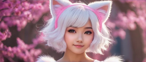 anime 3d,japanese sakura background,3d rendered,sakura background,sakura blossom,fairy tale character,kitsune,pink cat,white cat,arctic fox,3d background,anime cartoon,fennec,anime girl,honmei choco,cute fox,blossom kitten,3d fantasy,cute cartoon character,garden-fox tail,Photography,General,Fantasy