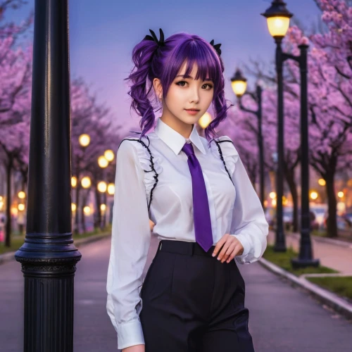 cosplay image,anime japanese clothing,japanese sakura background,fuki,sakura background,jin deui,purple background,honmei choco,violet,light purple,ako,white purple,chidori is the cherry blossoms,purple frame,anime girl,wing purple,white with purple,cute tie,cat ears,hinata,Photography,Fashion Photography,Fashion Photography 03