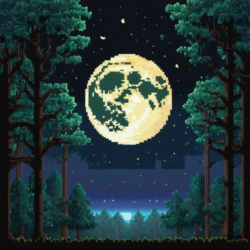 pixel art,earth rise,moon and star background,moon at night,lunar,moonrise,moonlit night,earth,moon night,forest background,dusk background,dream world,hanging moon,big moon,forests,the earth,the moon,night scene,cartoon video game background,moon,Unique,Pixel,Pixel 01