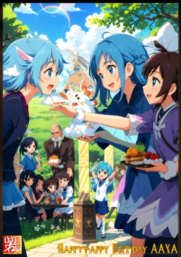 yuki nagato sos brigade,haruhi suzumiya sos brigade,playmat,myosotis,aqua,summer bbq,cd cover,family picnic,gastronomy,party banner,game illustration,birthday banner background,cooking book cover,barbecue,baumkuchen,picnic,celebration of witches,action-adventure game,barbeque,tea party,Anime,Anime,Traditional