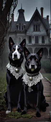 gothic portrait,french bulldogs,boston terrier,corgis,toy manchester terrier,two dogs,pet black,dark gothic mood,gothic fashion,witch house,halloween ghosts,goths,gothic style,doggies,raging dogs,goth weekend,gothic,victorian style,bull and terrier,frankenweenie,Illustration,Realistic Fantasy,Realistic Fantasy 07