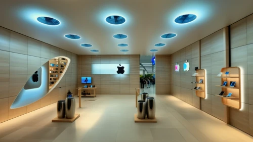 apple store,futuristic art museum,jewelry store,a museum exhibit,ufo interior,gallery,gold bar shop,apple inc,apple world,interactive kiosk,electronic signage,halogen spotlights,art gallery,capsule hotel,sci fi surgery room,home of apple,the dubai mall entrance,lighting system,hallway space,apple desk,Photography,General,Realistic