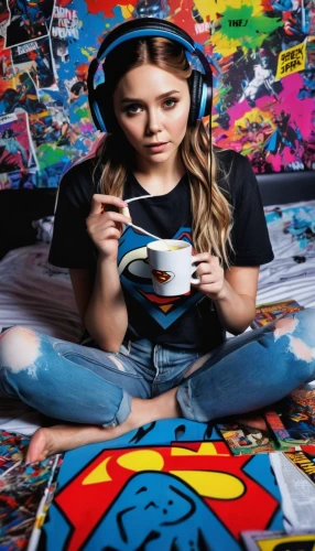 girl with cereal bowl,superhero background,comicbook,coffee background,girl with speech bubble,dj,comic book,tea,barista,woman drinking coffee,comic book bubble,coffeehouse,teen,super woman,headphones,girl at the computer,pop art background,cappuccino,vinyl,headphone,Conceptual Art,Graffiti Art,Graffiti Art 08