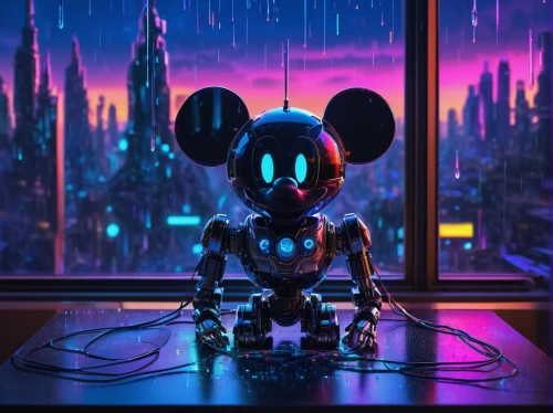 mickey mouse,mickey,mouse silhouette,micky mouse,cyberpunk,mickey mause,mouse,stitch,cyber,computer mouse,disney,3d fantasy,atom,color rat,electronic,wallpaper,disney character,minnie,dusk background,robotic,Conceptual Art,Fantasy,Fantasy 09