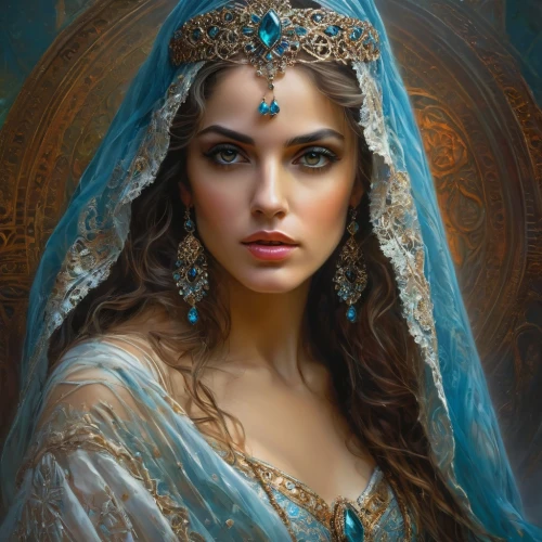 fantasy portrait,fantasy art,mystical portrait of a girl,romantic portrait,priestess,blue enchantress,the enchantress,sorceress,celtic queen,diadem,boho art,woman portrait,indian bride,world digital painting,thracian,oriental princess,fairy queen,indian woman,fantasy woman,jasmine blue,Photography,General,Fantasy