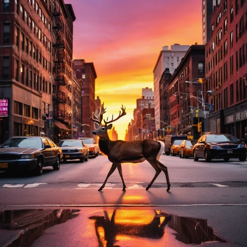 new york streets,newyork,ny,new york city,nyc,harlem,new york,glowing antlers,manhattan,gold deer,5th avenue,meatpacking district,elk,deer silhouette,stag,new york taxi,brooklyn,crosswalk,deers,deer bull,Photography,General,Realistic