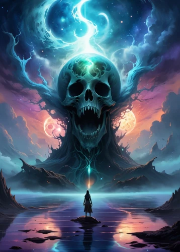 death's head,maelstrom,death god,fantasy art,fantasy picture,astral traveler,music background,dark art,death's-head,skeleton key,mirror of souls,mysticism,life after death,cauldron,devilwood,world digital painting,background image,would a background,shaper,skull allover,Illustration,Realistic Fantasy,Realistic Fantasy 01