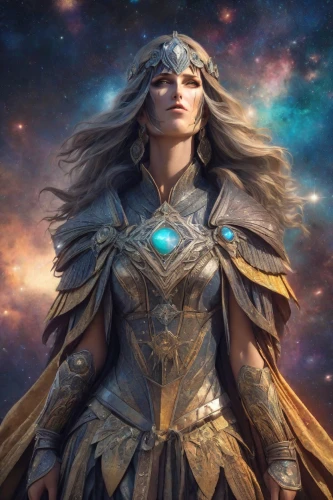 fantasy portrait,female warrior,artemisia,aurora,goddess of justice,fantasy woman,wonderwoman,warrior woman,cg artwork,star mother,nebula guardian,fantasy art,zodiac sign libra,andromeda,sterntaler,athena,libra,world digital painting,paladin,heroic fantasy,Photography,Realistic