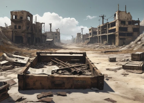 wasteland,post-apocalyptic landscape,post apocalyptic,destroyed city,post-apocalypse,destroyed area,scrapyard,fallout4,desolation,desolate,ghost town,ruins,gunkanjima,derelict,lost place,lostplace,war zone,junkyard,ship wreck,stalingrad,Illustration,Japanese style,Japanese Style 08