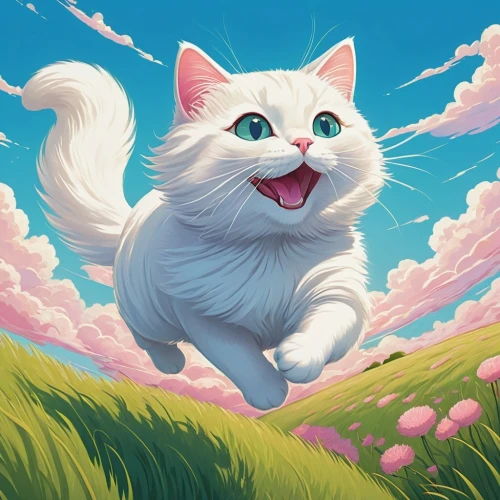 white cat,turkish van,cat vector,turkish angora,cartoon cat,cute cat,cat image,american curl,cat,funny cat,breed cat,cat on a blue background,siberian cat,scottish fold,felidae,domestic long-haired cat,mow,cat kawaii,kurilian bobtail,american bobtail,Illustration,Japanese style,Japanese Style 15