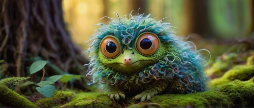 anthropomorphized animals,faery,fiddlehead fern,forest animal,fairy peacock,marmoset,tamarin,owlet,barbet,cute cartoon character,knuffig,boobook owl,prickle,glowworm,aaa,faerie,rabbit owl,owl nature,loris,little owl,Conceptual Art,Sci-Fi,Sci-Fi 18