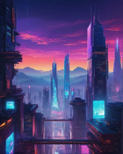 futuristic landscape,cityscape,cyberpunk,fantasy city,colorful city,metropolis,city skyline,scifi,futuristic,ancient city,cyberspace,dystopian,evening city,vast,the city,city view,sky city,dystopia,city at night,city panorama,Illustration,Vector,Vector 03