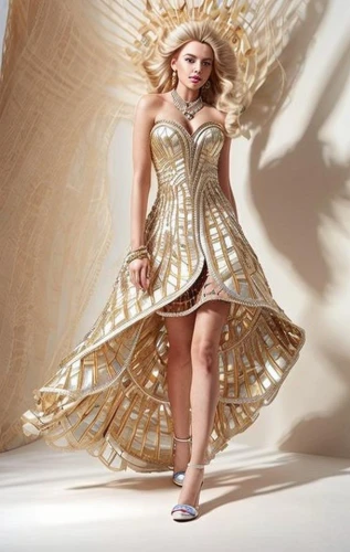 cocktail dress,crinoline,baroque angel,gold filigree,gold spangle,aphrodite,dress form,evening dress,torn dress,plus-size model,mary-gold,queen cage,vintage angel,fashion design,harpist,sun bride,bridal clothing,fabric,fashion shoot,doll dress