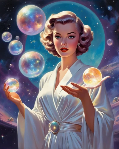 crystal ball,star mother,sci fiction illustration,horoscope libra,heliosphere,harmonia macrocosmica,astronomer,bubbles,soap bubbles,cosmos,bubble blower,bubble,horoscope pisces,celestial body,orbs,zodiac sign libra,celestial bodies,soap bubble,think bubble,atomic age,Illustration,Retro,Retro 12