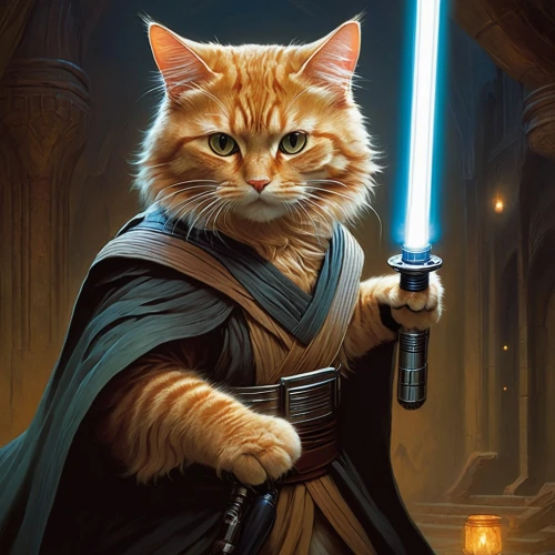 cat warrior,jedi,obi-wan kenobi,red tabby,cat,lightsaber,cg artwork,animal feline,senate,luke skywalker,napoleon cat,cat portrait,the cat and the,rex cat,lokportrait,chewy,feline,cat vector,laser sword,lando,Conceptual Art,Fantasy,Fantasy 28