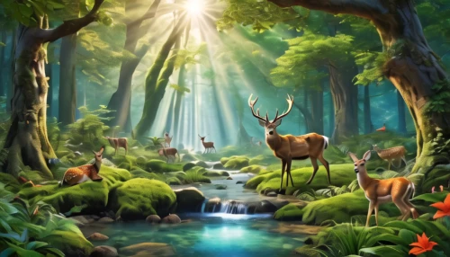 deer illustration,forest animals,forest background,deers,woodland animals,deer,fantasy picture,european deer,cartoon video game background,forest landscape,fairy forest,background view nature,deer in tears,spotted deer,world digital painting,enchanted forest,cartoon forest,fawns,forest animal,fairytale forest