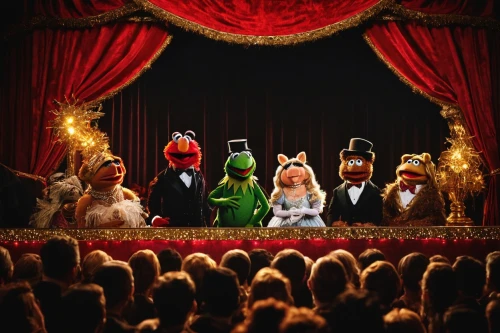 the muppets,puppet theatre,puppets,sesame street,puppeteer,entertainers,theater curtain,theater curtains,stage curtain,kermit,kermit the frog,theatre curtains,cabaret,audience,theater,christmas movie,circus show,oscars,theatrical,fairytale characters,Illustration,Black and White,Black and White 02