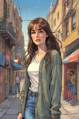 digital painting,city ​​portrait,world digital painting,girl portrait,girl with speech bubble,girl walking away,girl in t-shirt,girl in a long,rosa ' amber cover,a pedestrian,girl in a historic way,girl in overalls,jean jacket,sidewalk,young woman,the girl at the station,girl sitting,istanbul,girl drawing,pedestrian,Digital Art,Comic