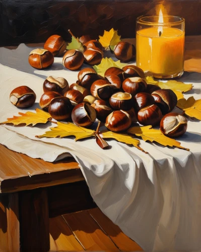 bowl of chestnuts,roasted chestnuts,chestnuts,sweet chestnuts,chestnut fruits,autumn still life,summer still-life,cloves schwindl inge,jewish cherries,to collect chestnuts,still-life,shabbat candles,still life with onions,acorns,chestnut röhling,chestnut pods,wild chestnuts,chestnut trees,oils,ebony trees and persimmons,Art,Artistic Painting,Artistic Painting 27