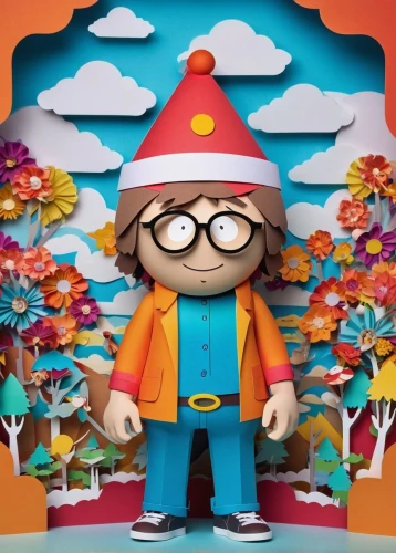 bob hat,cartoon forest,gnome,scandia gnome,garden gnome,mushroom hat,scandia gnomes,pam trees,john lennon,cute cartoon character,gnomes,forest man,animated cartoon,bob,magic hat,children's background,frutti di bosco,woodsman,cartoon palm,television character,Unique,Paper Cuts,Paper Cuts 03