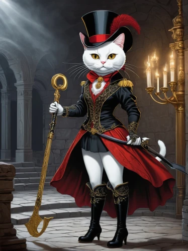 napoleon cat,ringmaster,doll cat,figaro,aristocrat,tuxedo,cat warrior,white cat,halloween cat,vampire lady,tuxedo just,tux,decorative nutcracker,mozartkugel,nutcracker,queen of hearts,magistrate,cat european,cheshire,mayor,Illustration,American Style,American Style 15