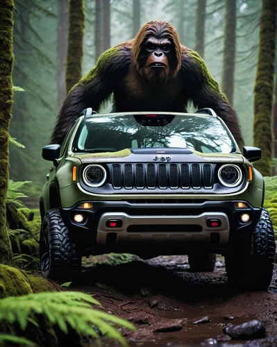 jeep trailhawk,jeep grand cherokee,jeep cherokee,jeep honcho,jeep compass,jeep rubicon,škoda yeti,crossover suv,jeep cherokee (xj),compact sport utility vehicle,jeep gladiator rubicon,silverback,off-road outlaw,jeep patriot,dodge power wagon,king kong,jeep,open hunting car,jeep dj,gorilla,Illustration,Japanese style,Japanese Style 20