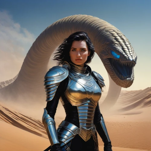 sci fiction illustration,dune,cobra,dune 45,armored animal,sphinx pinastri,female warrior,shifting dune,heroic fantasy,anaconda,scarab,carapace,jaya,serpent,emperor snake,alien warrior,blue snake,fantasy art,splendor skink,fantasy portrait,Conceptual Art,Daily,Daily 16