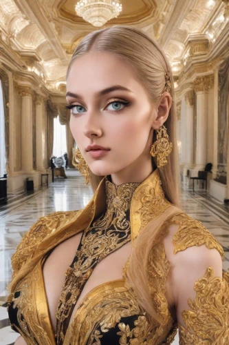 miss circassian,gold jewelry,hallia venezia,venetia,gold filigree,realdoll,the carnival of venice,gold lacquer,gold colored,celtic queen,gold color,fantasy woman,gold crown,gold ornaments,golden crown,ornate,steampunk,bridal jewelry,venetian,latex clothing,Photography,Realistic