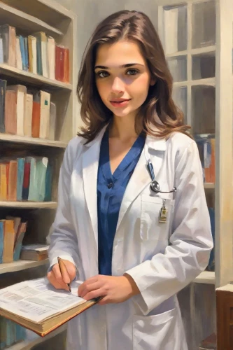 female doctor,physician,cartoon doctor,theoretician physician,medical sister,medical illustration,covid doctor,doctor,dr,veterinarian,pharmacist,librarian,pathologist,girl studying,healthcare professional,healthcare medicine,oil painting,oil painting on canvas,dental hygienist,doctor's room,Digital Art,Impressionism