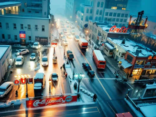 tilt shift,new york streets,snow scene,snowstorm,quebec,city scape,snowfall,city highway,tram road,winter storm,night snow,pedestrian lights,montreal,midnight snow,winter wonderland,the snow falls,blizzard,city corner,chinatown,snowing,Photography,General,Realistic