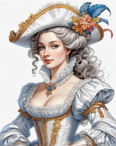the sea maid,jane austen,rococo,white lady,the carnival of venice,victorian lady,cinderella,venetia,southern belle,fairy tale character,fantasy portrait,the hat-female,the hat of the woman,suit of the snow maiden,female doll,old elisabeth,fashion vector,bodice,beautiful bonnet,game illustration,Conceptual Art,Daily,Daily 13
