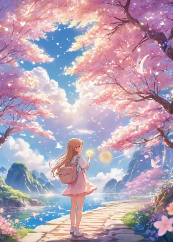 japanese sakura background,sakura background,spring background,springtime background,sakura trees,flower background,fairy world,fantasia,sakura blossom,sakura tree,dream world,sakura blossoms,landscape background,meadow in pastel,the cherry blossoms,wonderland,blooming field,girl in flowers,sea of flowers,watercolor background,Illustration,Japanese style,Japanese Style 01